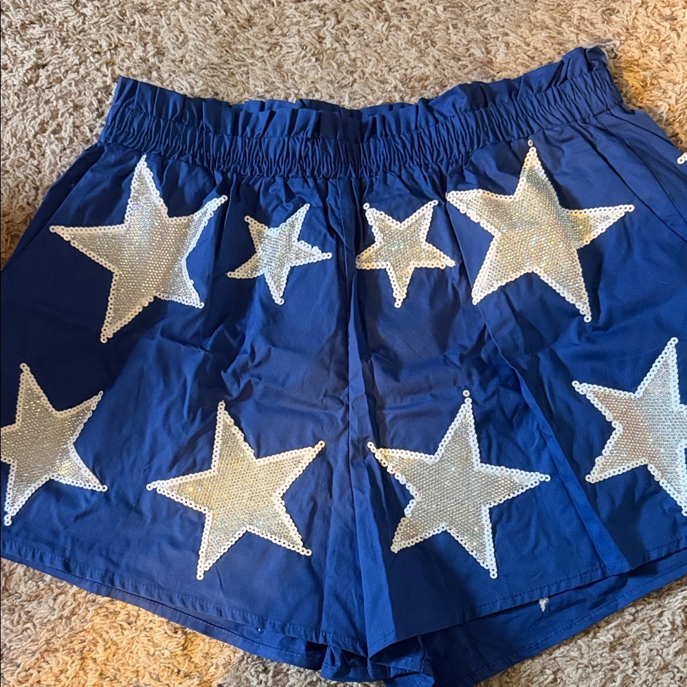 NWT QUEEN OF SPARKLES Red stripe top and blue star shorts LG in both - Picture 2 of 6